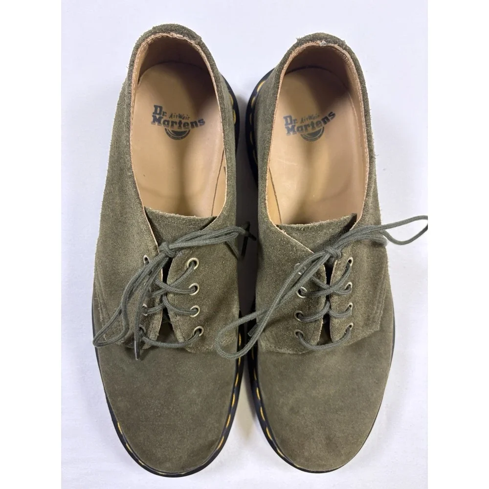 Dr Martens Smiths Olive Green Suede 4-Eye Derby Mens 7 Womens 8 NWOB LA004